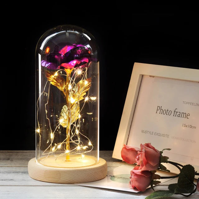 Artificial Eternal Rose Led Light Beauty In Glass Cover