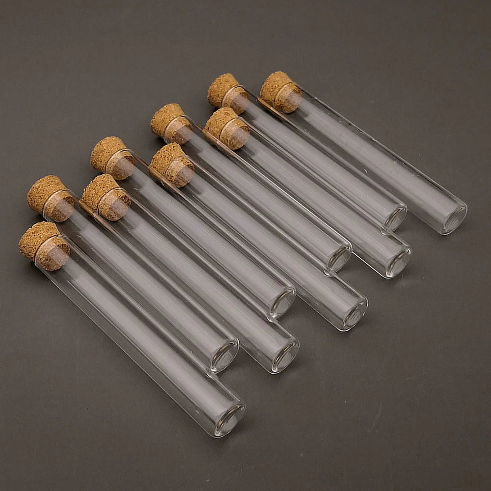 Flat bottom Clear Glass Test Tube With Cork Wooden Stoppers