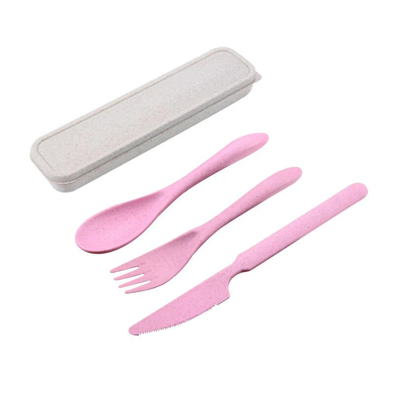Wheat Straw Knife Fork Spoon Japan Style Student Dinnerware Sets