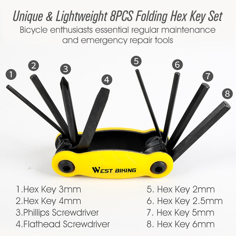 Multifunction Bicycle Repair Chrome Plated Steel Folding Hex Key Set