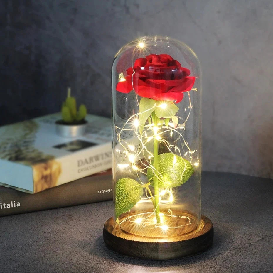 Artificial Eternal Rose Led Light Beauty In Glass Cover