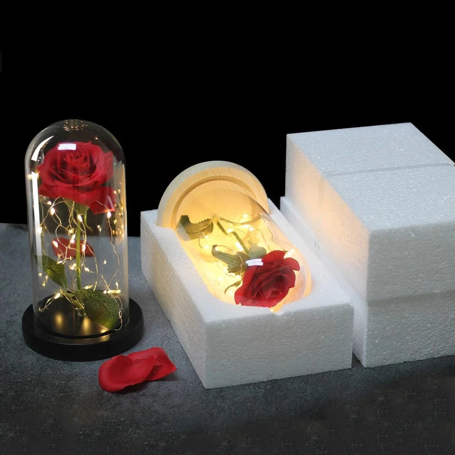 Artificial Eternal Rose Led Light Beauty In Glass Cover