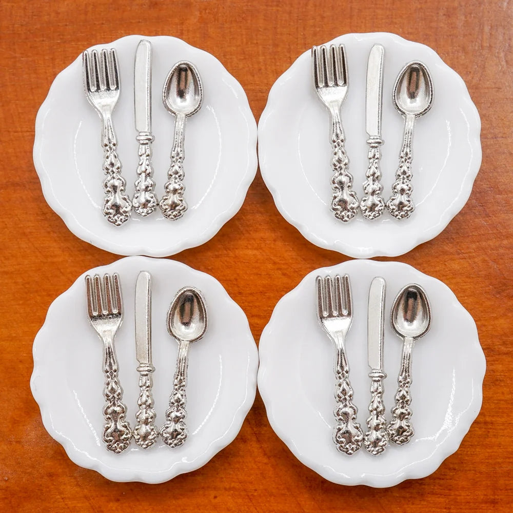 Miniature Knife, Fork, Spoon Set, Cutlery Tableware Kitchen Dollhouse