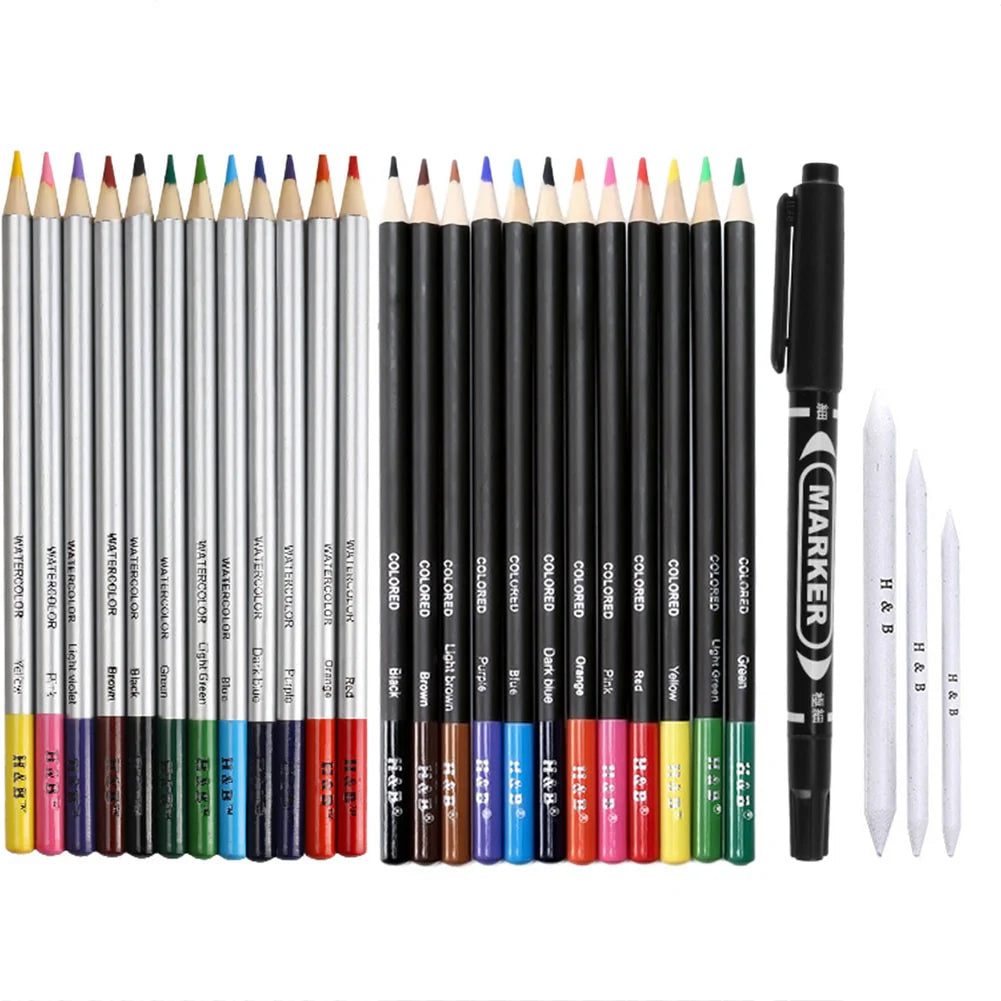 Drawing Pencils Set, Sketch Watercolor Metallic Oily Complete Beginner Kit
