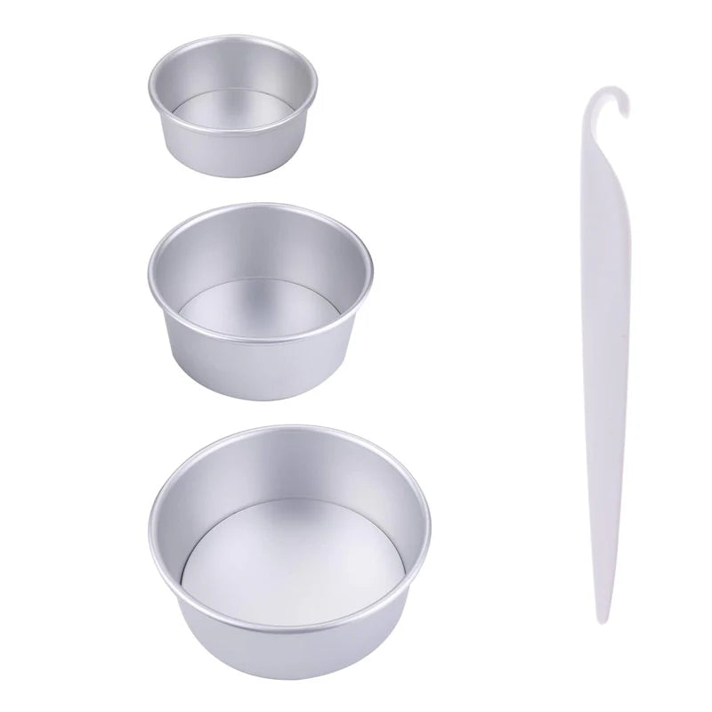Aluminum Alloy Chiffon Cake Mold Set, 3 Tier Round Cakes Tins