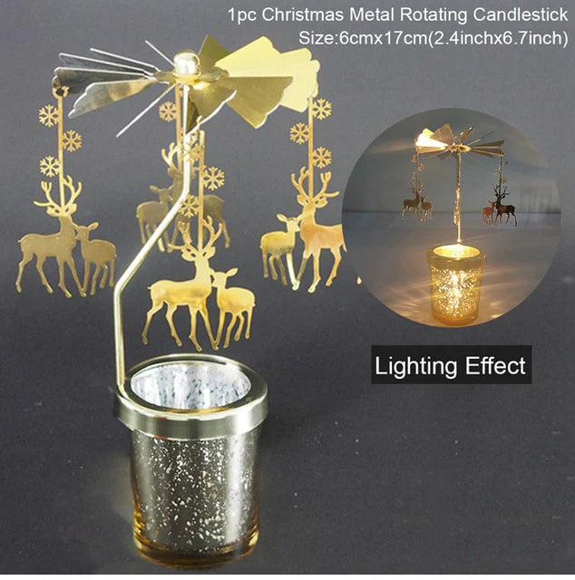 Christmas Rotary Candle Holder Merry Christmas Decor For Home Christmas Ornament Xmas Gifts Happy New Year 2022 Noel Navidad