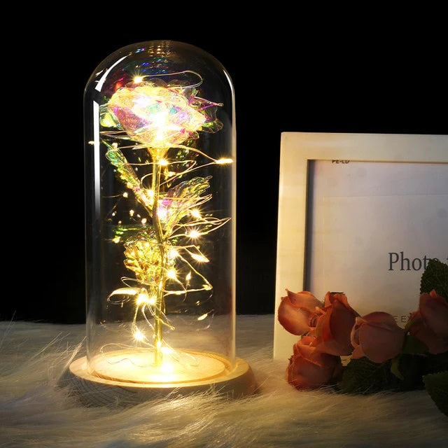 Artificial Eternal Rose Led Light Beauty In Glass Cover