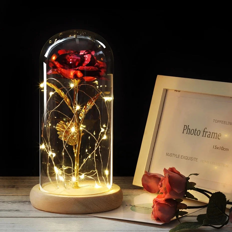 Artificial Eternal Rose Led Light Beauty In Glass Cover
