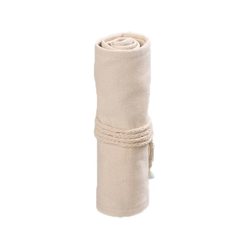 Holes Canvas Roll Up Pen Curtain Pencil Bag Case