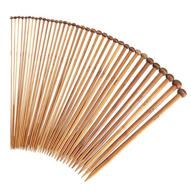 Bamboo Knitting Needles Set - Straight Single Point Yarn Weave Knitting Needles Hook Kit