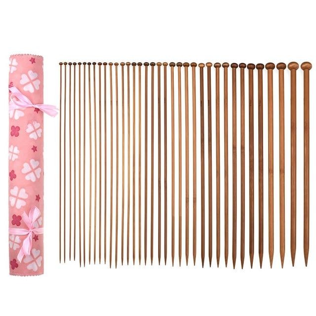 Bamboo Knitting Needles Set - Straight Single Point Yarn Weave Knitting Needles Hook Kit