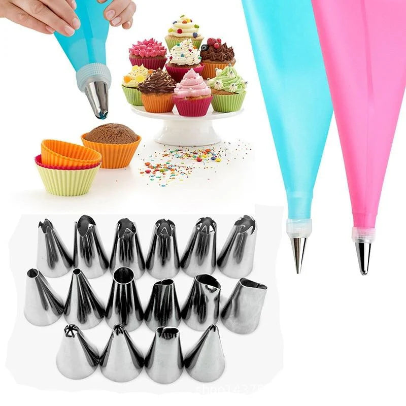 DIY Kitchen Silicone Pastry Bag, Icing Piping Nozzle Cream Tips & Reusable Pastry Bag Set