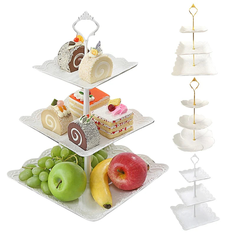 Three layer Fruit Plate Cake Stand used for Dessert Vegetable Storage