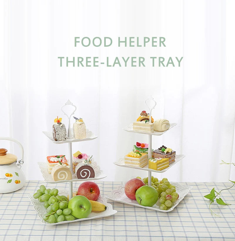 Three layer Fruit Plate Cake Stand used for Dessert Vegetable Storage