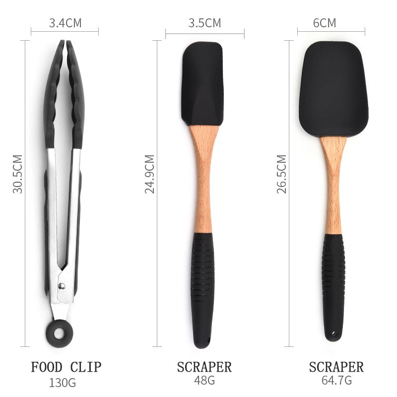 Silicone Wood Turner Soup - Spoon Spatula Brush, Scraper Pasta Gloves, Egg Beater Kitchen Cooking Tool