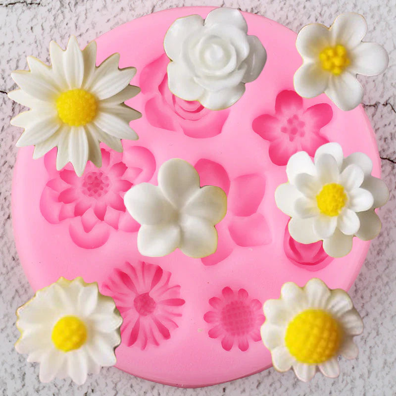 Flower Silicone Mold - Plumeria, Rose, Daisy Chocolate Candy DIY Topper Fondant Cake Decorating Mold