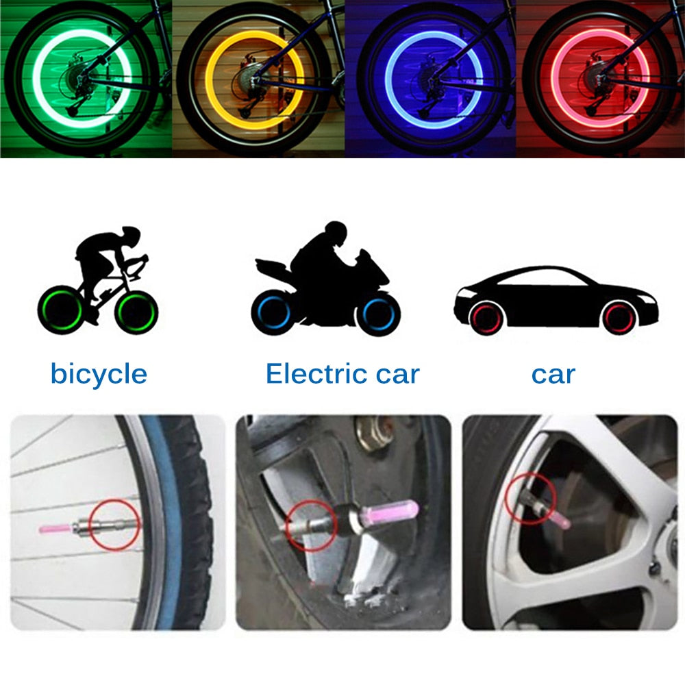 Bicycle Tire Valve Caps- LED Wheel Cycling, Light Accessories