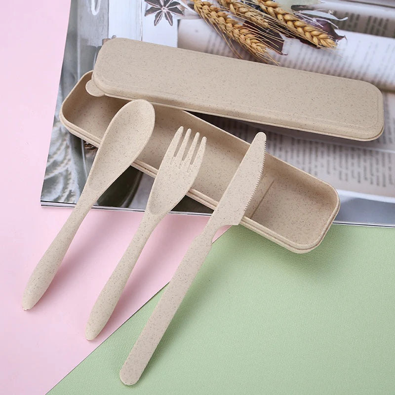 Wheat Straw Knife Fork Spoon Japan Style Student Dinnerware Sets