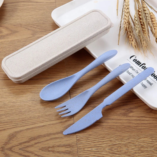 Wheat Straw Knife Fork Spoon Japan Style Student Dinnerware Sets