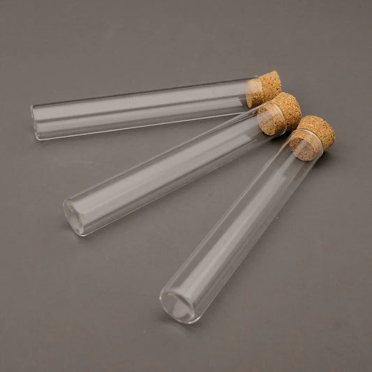 Flat bottom Clear Glass Test Tube With Cork Wooden Stoppers