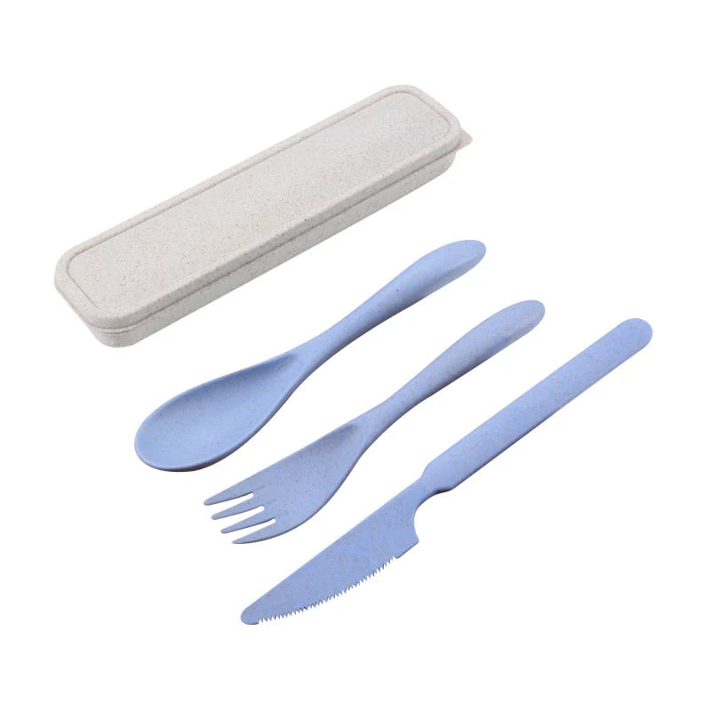 Wheat Straw Knife Fork Spoon Japan Style Student Dinnerware Sets