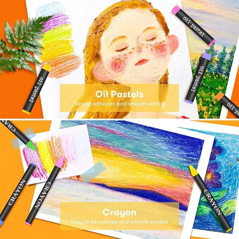 Portable Wooden Case with Oil Pastels Deluxe Artist Drawing Painting Set