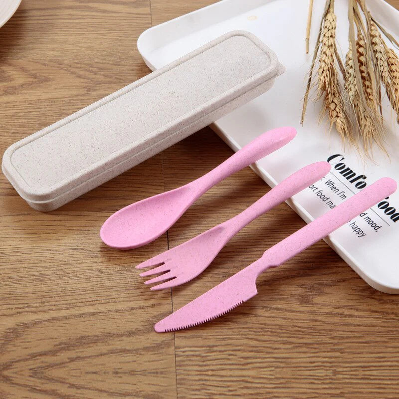 Wheat Straw Knife Fork Spoon Japan Style Student Dinnerware Sets