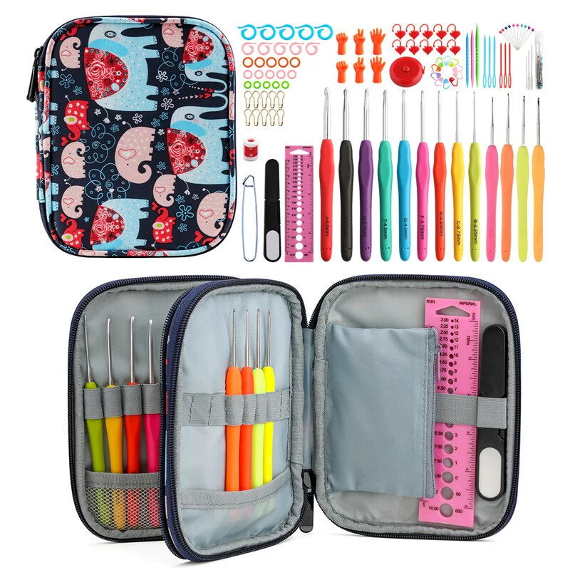 Knitting Needles Set- Crochet Hooks, Weave Sewing, Gauge Scissors, Stitch Holders Tools
