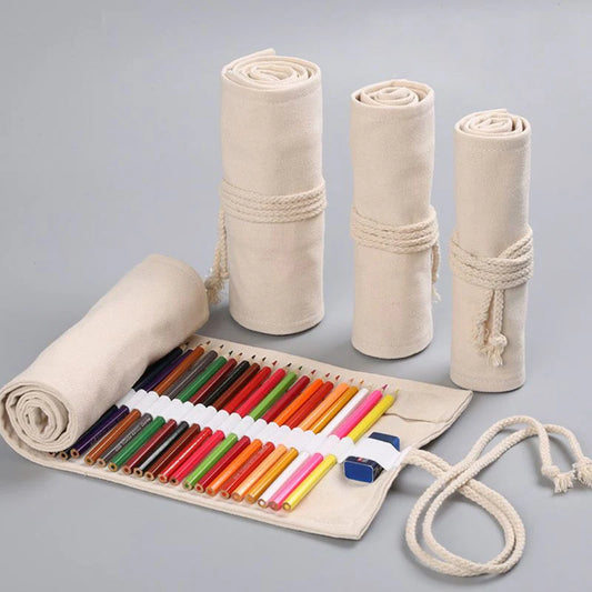 Holes Canvas Roll Up Pen Curtain Pencil Bag Case