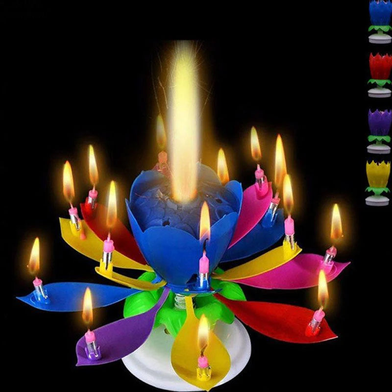 Lotus music candle Party Cake Topper Musical Lotus Flower Rotating Happy Birthday Candle