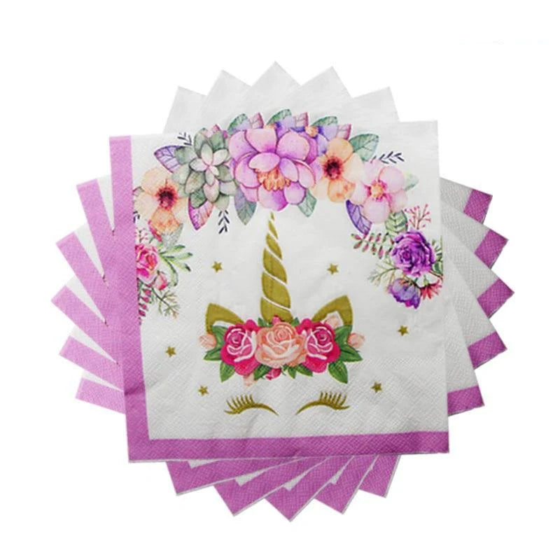 Girl Birthday Party Pink Unicorn Paper Plate Cup Napkin Disposable Tableware Set