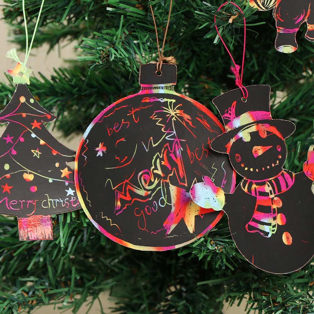 Christmas Tree Ornaments Scratch Art Paper Coloring Cards