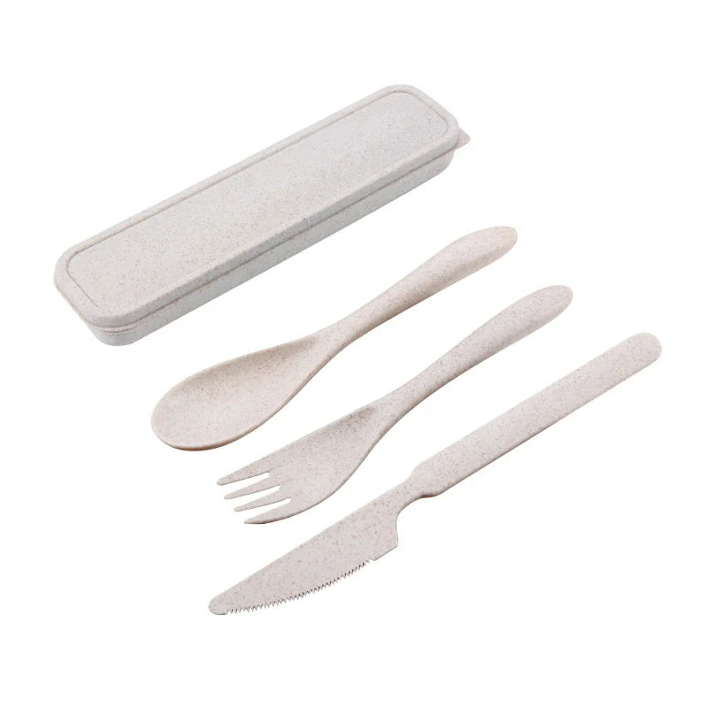 Wheat Straw Knife Fork Spoon Japan Style Student Dinnerware Sets