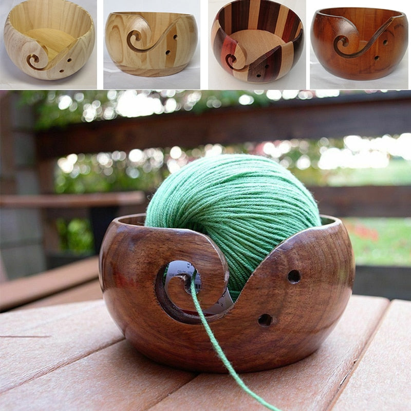 Natural Wooden Yarn Storage Bowl, Organizer Knitted Crocheted Wool Holder