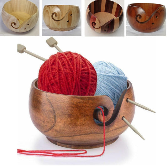 Natural Wooden Yarn Storage Bowl, Organizer Knitted Crocheted Wool Holder