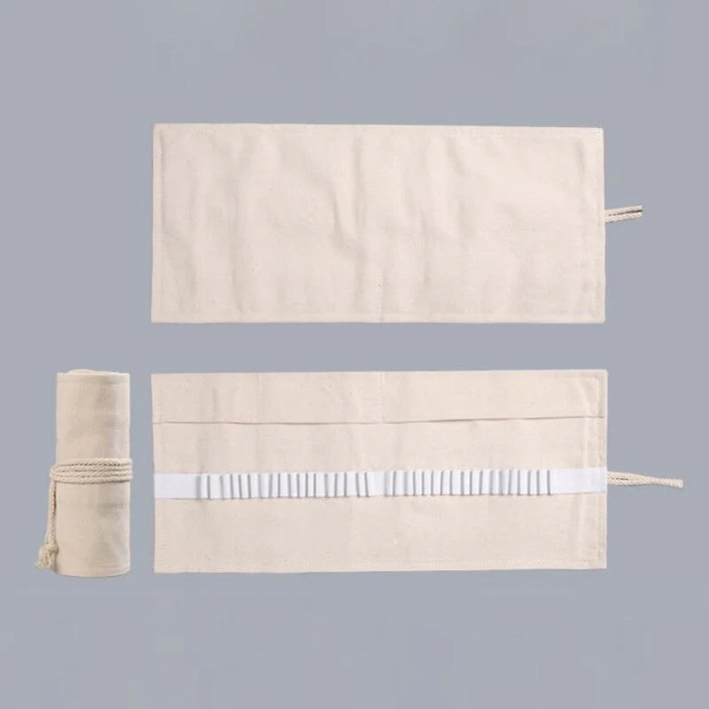 Holes Canvas Roll Up Pen Curtain Pencil Bag Case