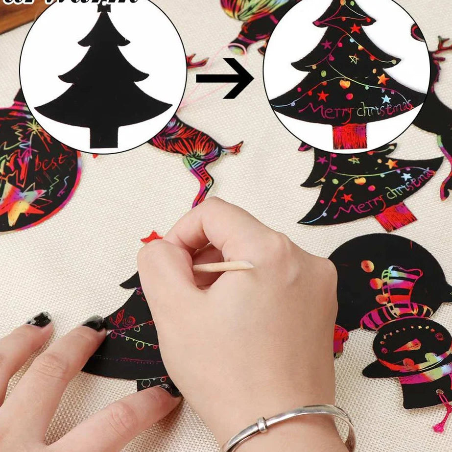 Christmas Tree Ornaments Scratch Art Paper Coloring Cards