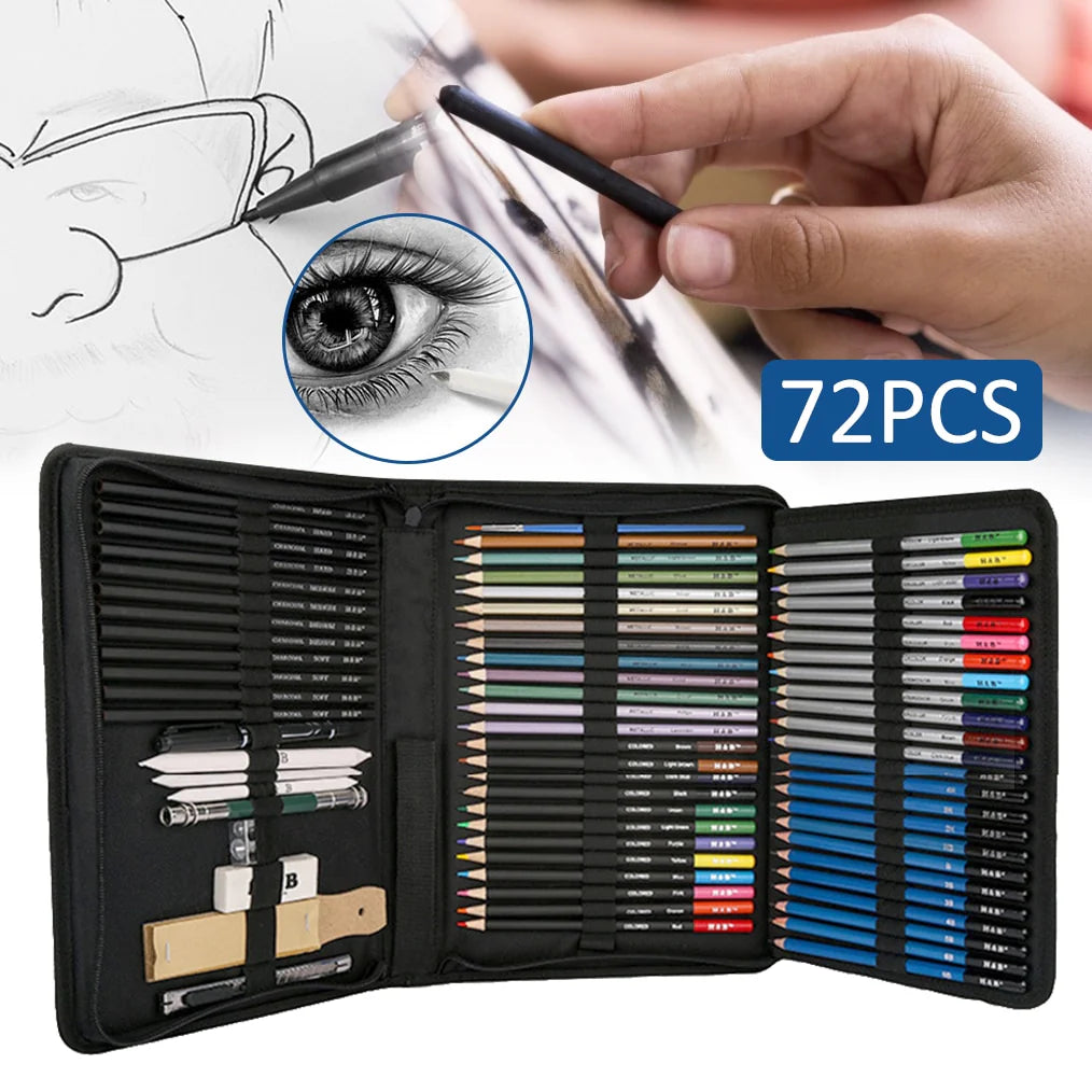 Drawing Pencils Set, Sketch Watercolor Metallic Oily Complete Beginner Kit