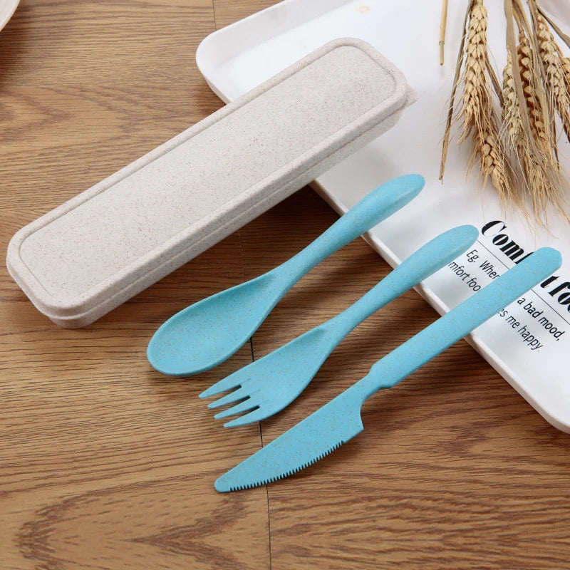 Wheat Straw Knife Fork Spoon Japan Style Student Dinnerware Sets