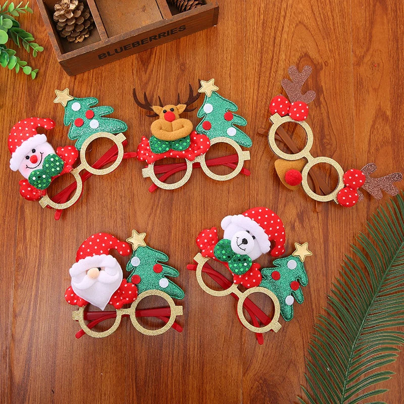 Christmas Tree Colored Glasses Cartoon Antlers Elderly