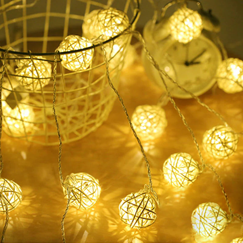 Led String Lights Rattan Ball For Garlands Holiday Party Decoration