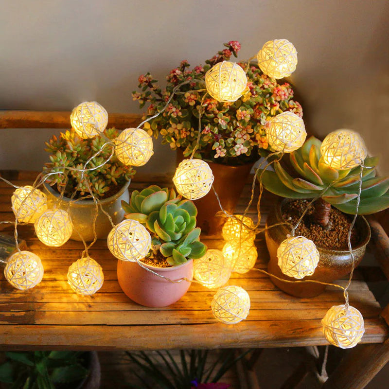 Led String Lights Rattan Ball For Garlands Holiday Party Decoration