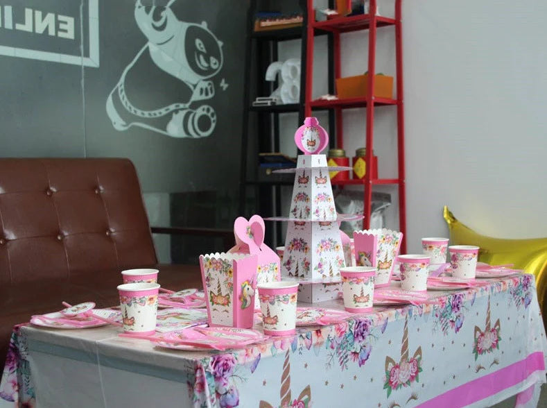 Girl Birthday Party Pink Unicorn Paper Plate Cup Napkin Disposable Tableware Set