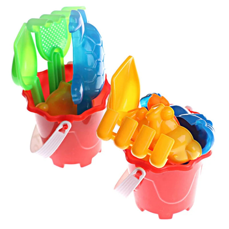 SLPF 5 piece set Castle Bucket Spade Shovel Rake Water Tool- Kids summer game Beach Sand Dune Toys For Children Gift (5 piece set)