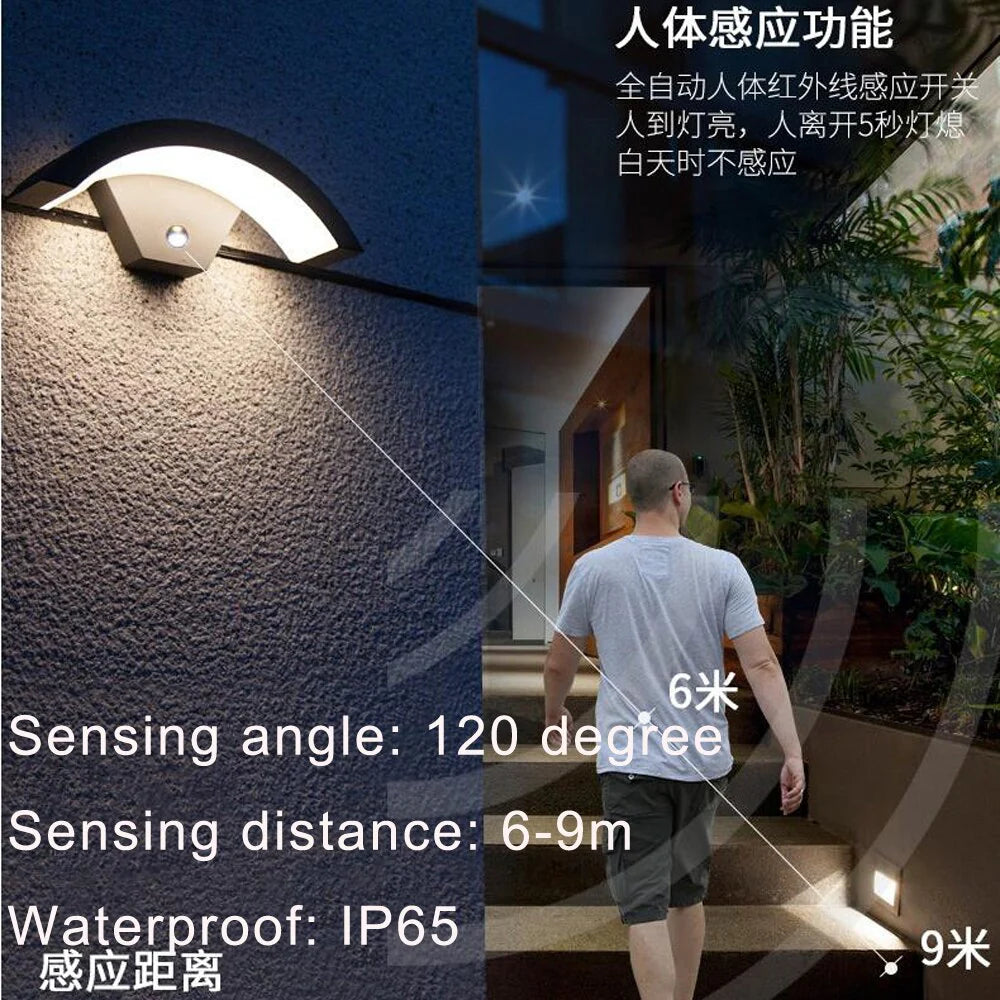 LED Outdoor Wall Light, PIR Motion Sensor Smart Lamp