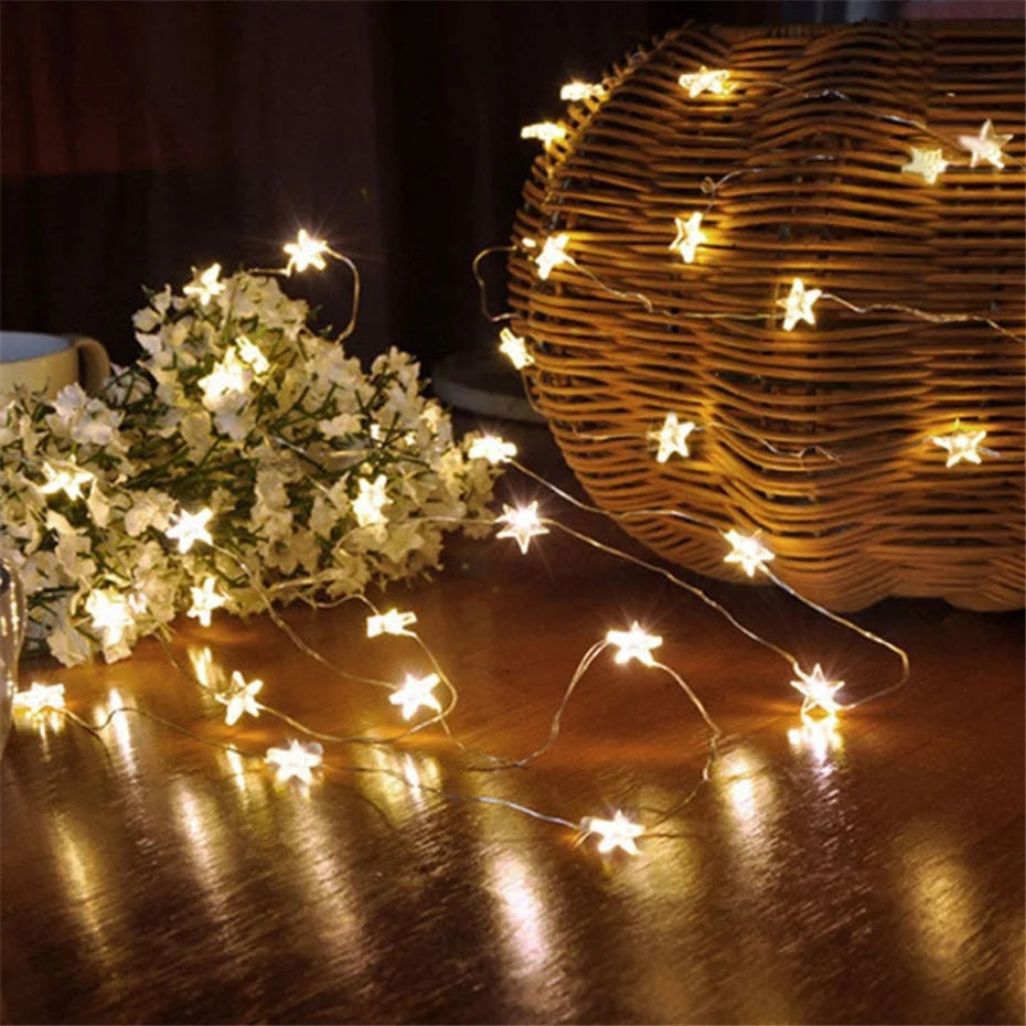 Star String LED Decoration Lights AA Battery Operated 4M Copper Light String Decorative Xmas Snowflake Garland For Bedroom Party $28.99 USD $23.99 USD