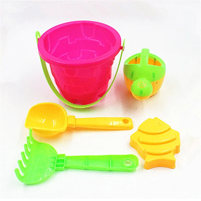 SLPF 5 piece set Castle Bucket Spade Shovel Rake Water Tool- Kids summer game Beach Sand Dune Toys For Children Gift (5 piece set)