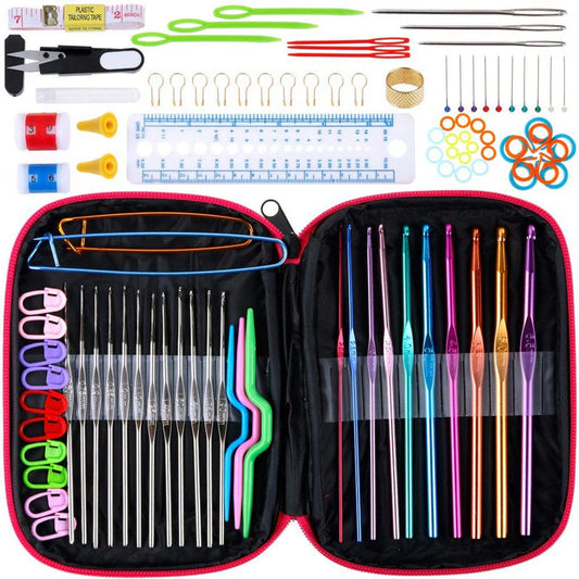 Knitting Needles Set- Crochet Hooks, Weave Sewing, Gauge Scissors, Stitch Holders Tools