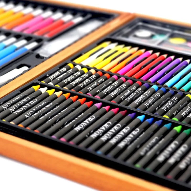 Portable Wooden Case with Oil Pastels Deluxe Artist Drawing Painting Set