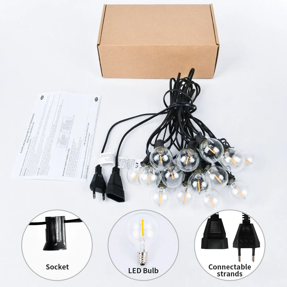 Street Garland Light, 220V Led Bulb Globe String Lights 25ft